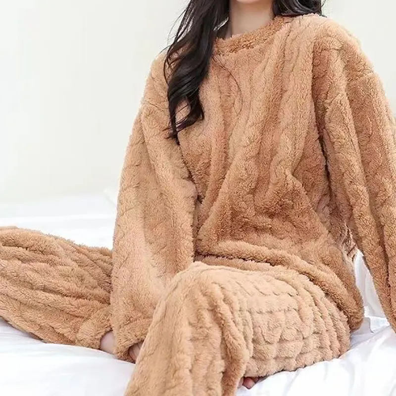 Damen Freizeitanzug Teddy Hausanzug Jogginganzug Fleece Schlafanzug