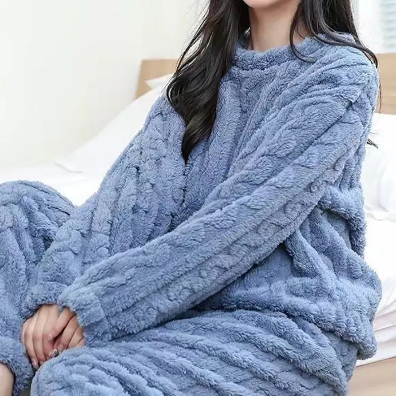 Damen Freizeitanzug Teddy Hausanzug Jogginganzug Fleece Schlafanzug
