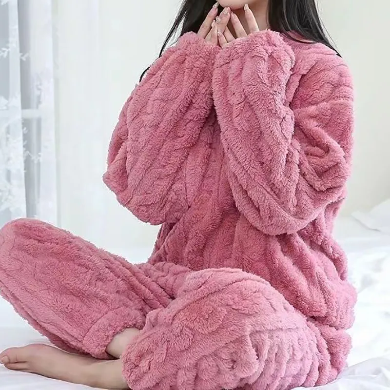 Damen Freizeitanzug Teddy Hausanzug Jogginganzug Fleece Schlafanzug