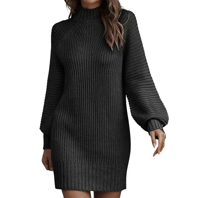Damen Wollkleid Stiefelkleid Herbstkleid Winterkleid Strickkleid Longpullover