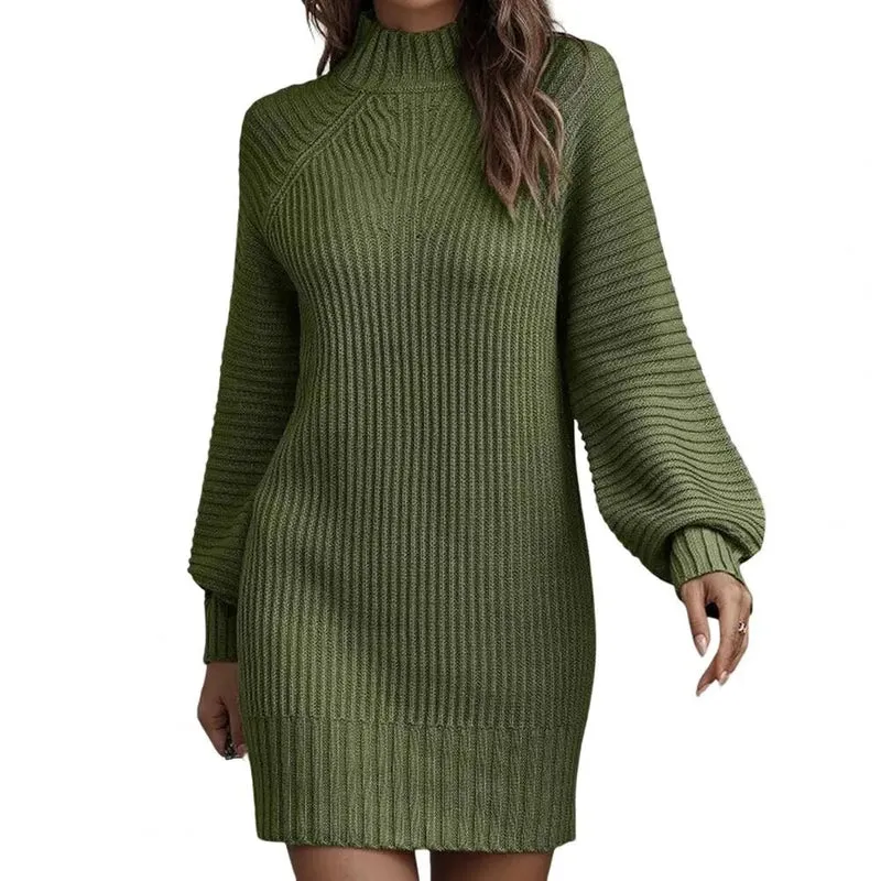Damen Wollkleid Stiefelkleid Herbstkleid Winterkleid Strickkleid Longpullover