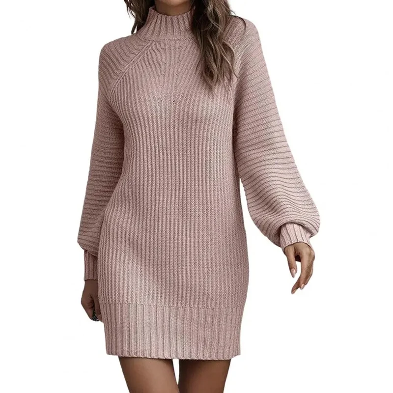 Damen Wollkleid Stiefelkleid Herbstkleid Winterkleid Strickkleid Longpullover