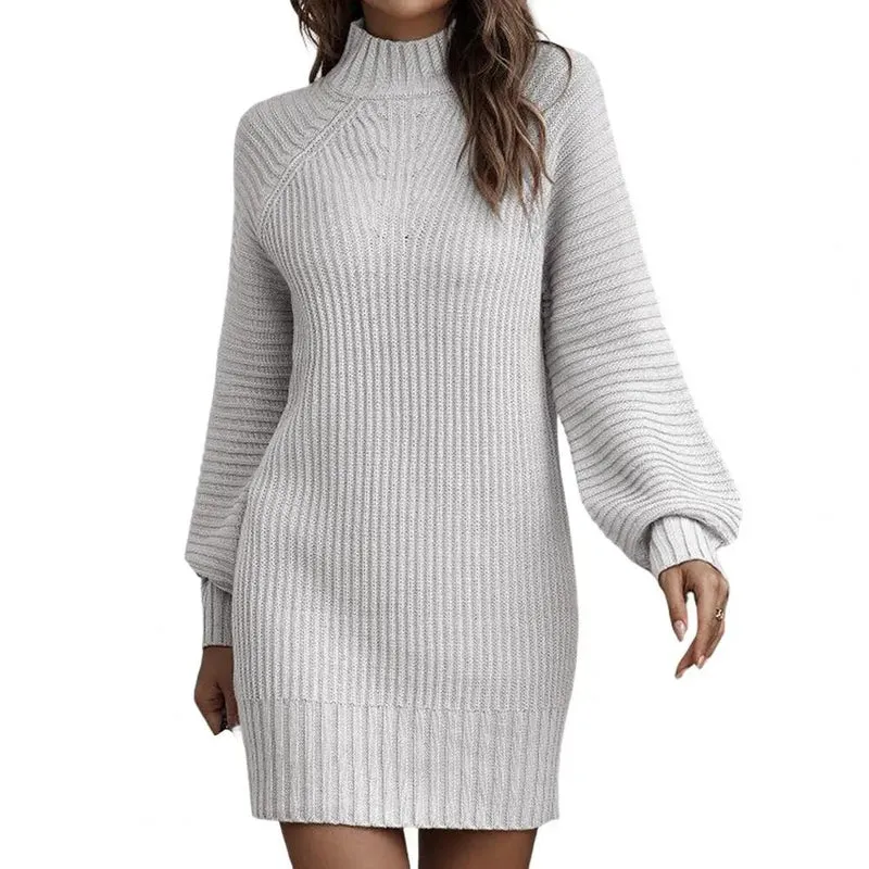 Damen Wollkleid Stiefelkleid Herbstkleid Winterkleid Strickkleid Longpullover