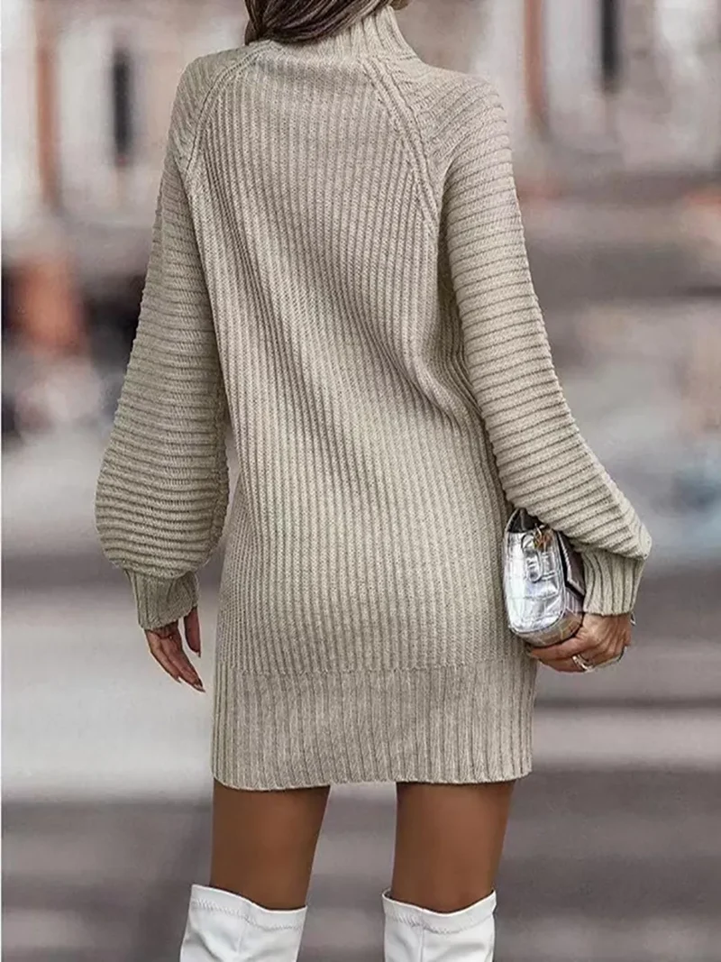 Damen Wollkleid Stiefelkleid Herbstkleid Winterkleid Strickkleid Longpullover