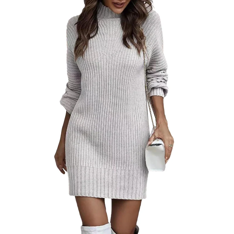 Damen Wollkleid Stiefelkleid Herbstkleid Winterkleid Strickkleid Longpullover