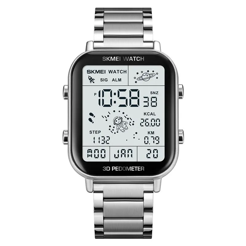 Herren Armbanduhr Digital Uhr Silber Edelstahl Quarzuhr Luxus Chronograph