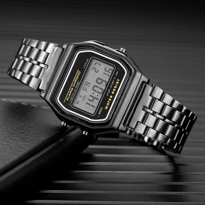 Herren Armbanduhr Digital Uhr Silber Edelstahl Quarzuhr Luxus Chronograph