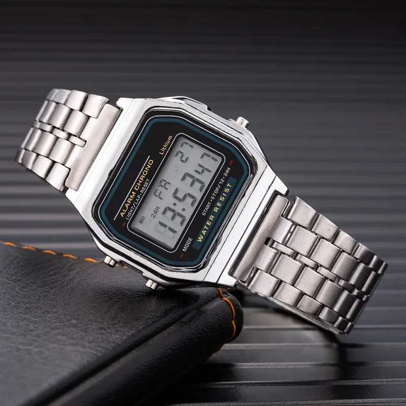 Herren Armbanduhr Digital Uhr Silber Edelstahl Quarzuhr Luxus Chronograph