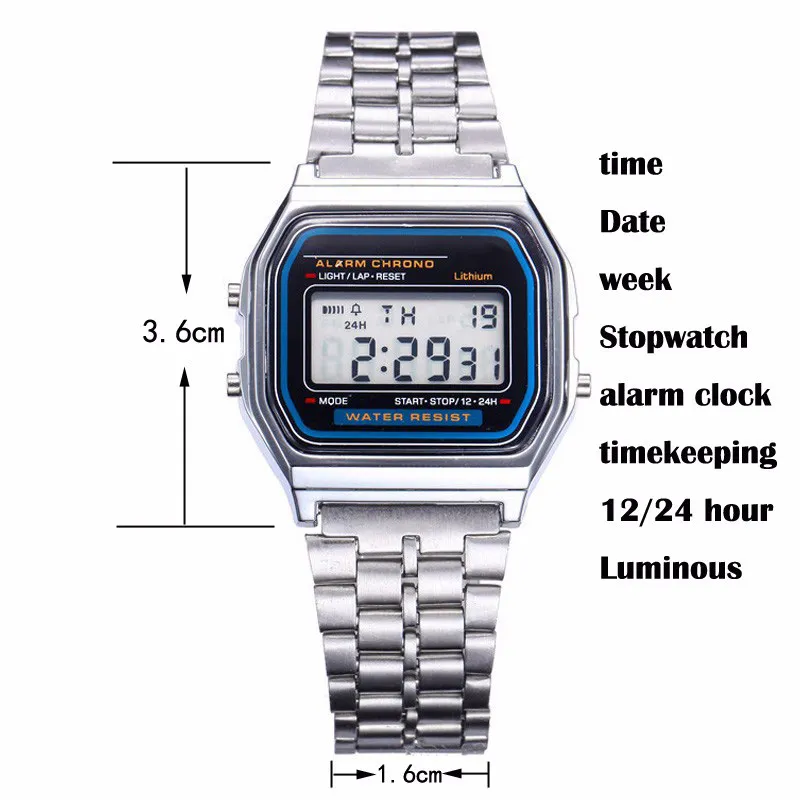 Herren Armbanduhr Digital Uhr Schwarz Edelstahl Quarzuhr Luxus Chronograph
