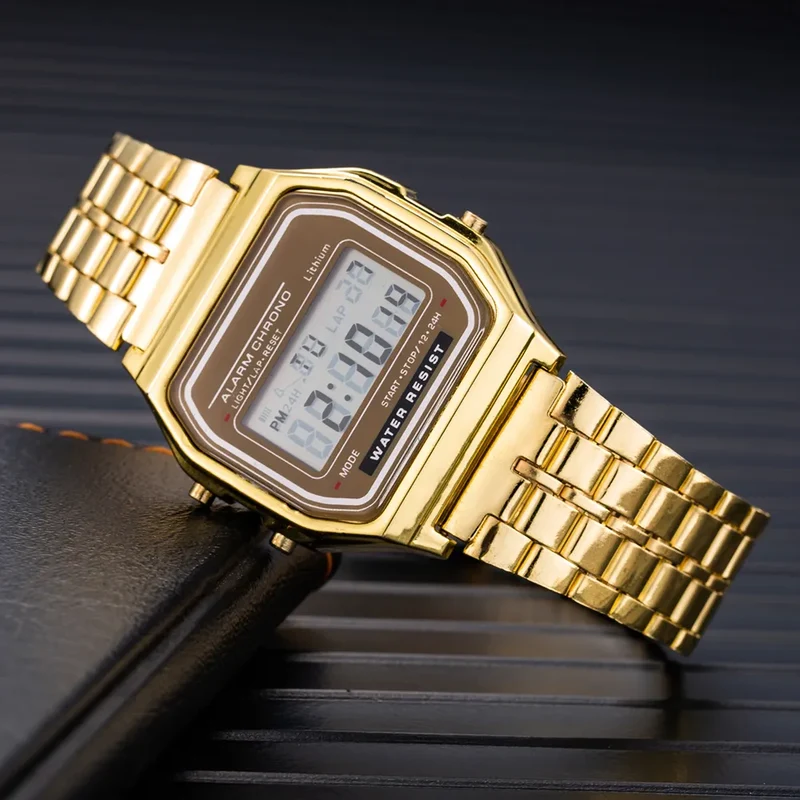Herren Armbanduhr Digital Uhr Schwarz Edelstahl Quarzuhr Luxus Chronograph