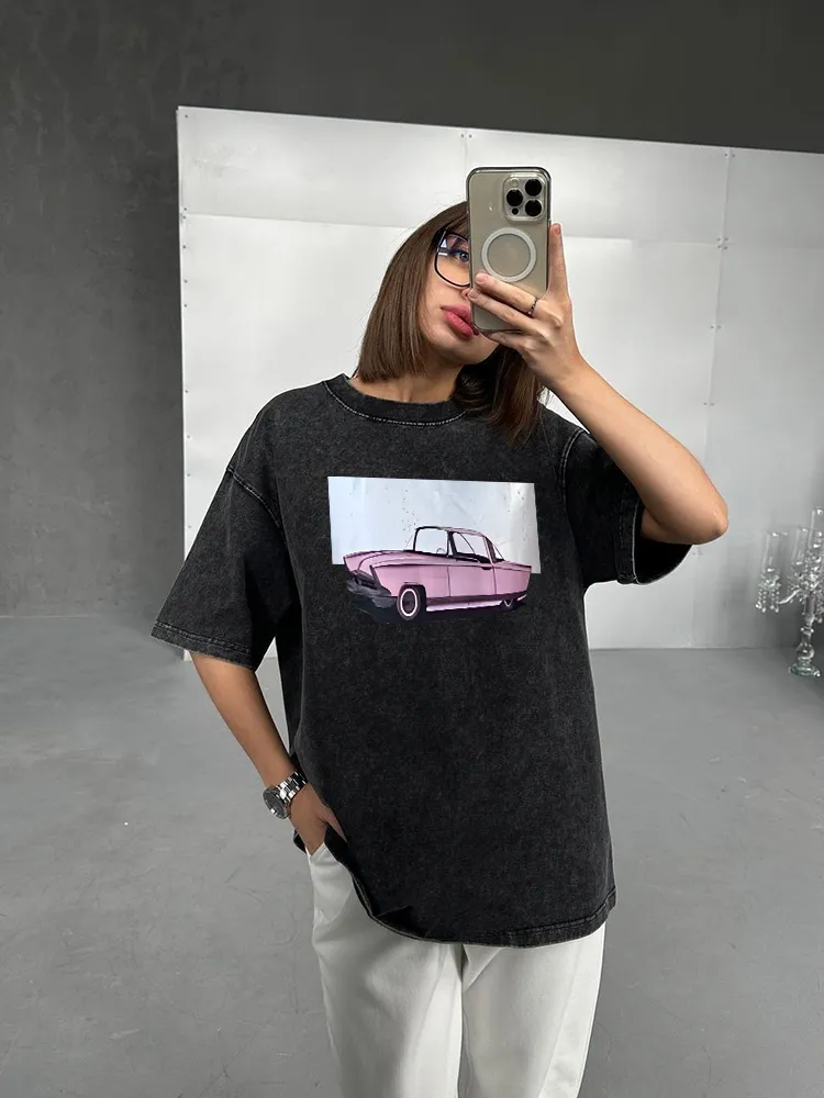 Damen Sommer Top Los Angeles T-Shirt Rundhals Streetwear lockeres Damentop