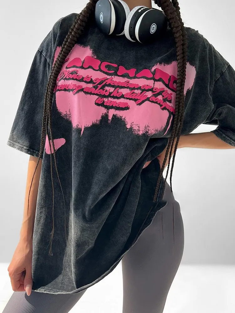 Damen Sommer Top Los Angeles T-Shirt Rundhals Streetwear lockeres Damentop