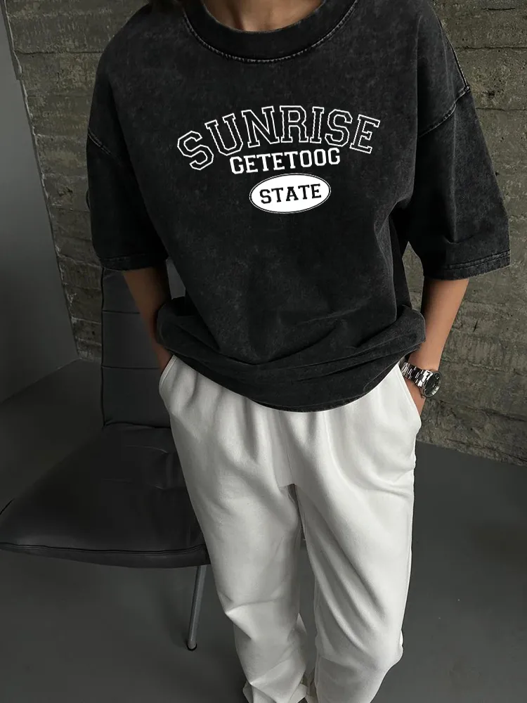 Damen Sommer Top Los Angeles T-Shirt Rundhals Streetwear lockeres Damentop