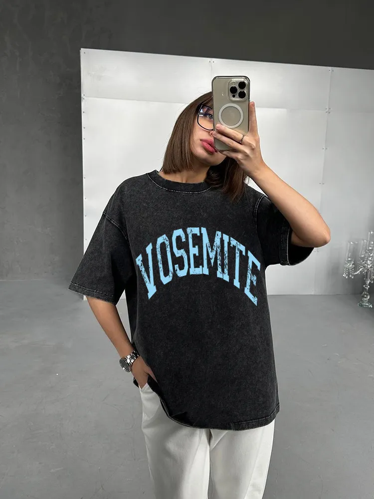 Damen Sommer Top Los Angeles T-Shirt Rundhals Streetwear lockeres Damentop