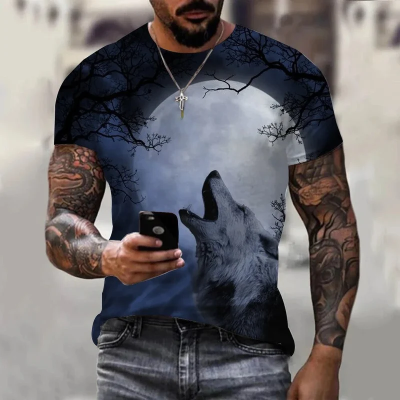 Herren Fashion Vintage Leopard 3D T-Shirt Rundhals Unisex Sommer Streetwear
