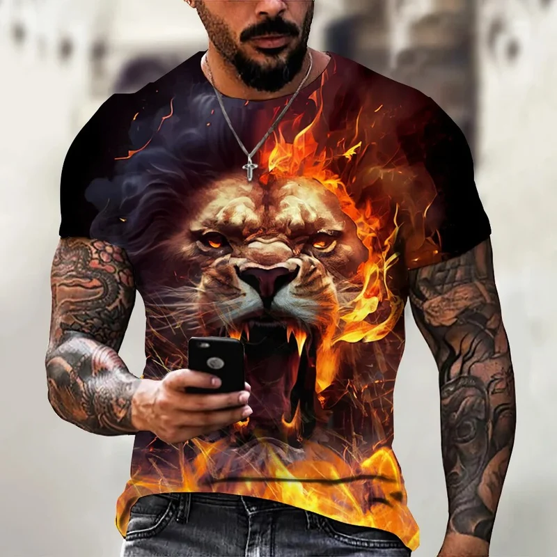 Herren Fashion Vintage Leopard 3D T-Shirt Rundhals Unisex Sommer Streetwear
