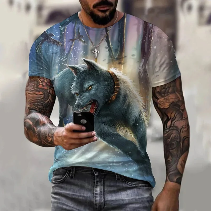 Herren Fashion Vintage Leopard 3D T-Shirt Rundhals Unisex Sommer Streetwear