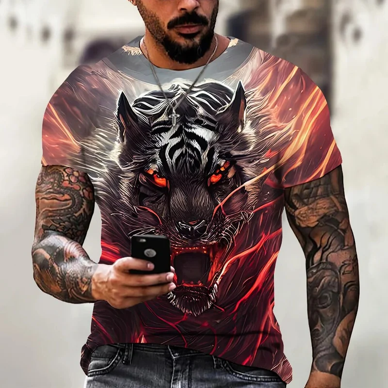 Herren Fashion Vintage Leopard 3D T-Shirt Rundhals Unisex Sommer Streetwear