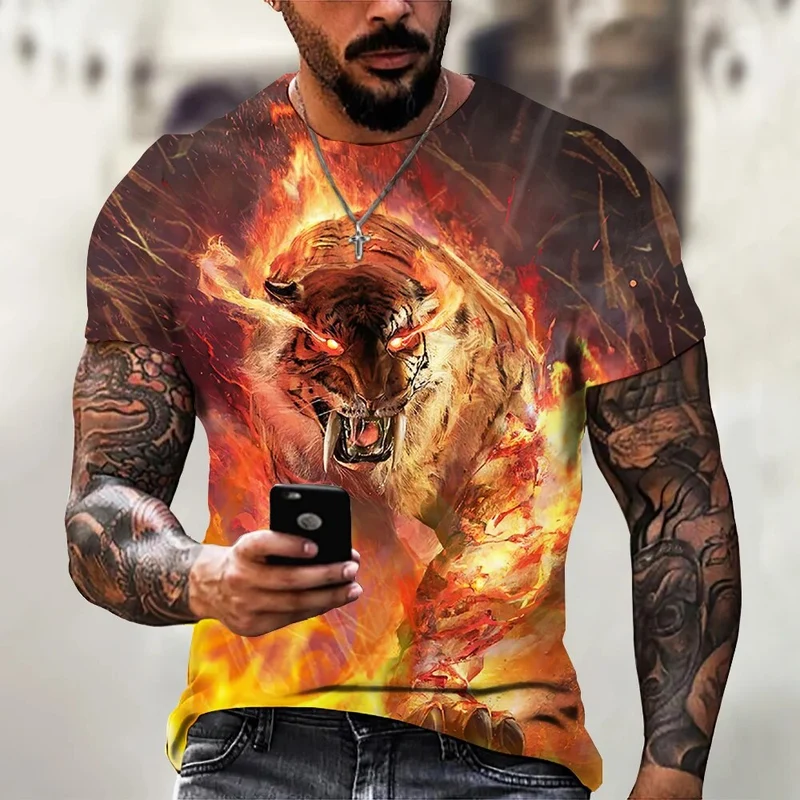 Herren Fashion Vintage Leopard 3D T-Shirt Rundhals Unisex Sommer Streetwear
