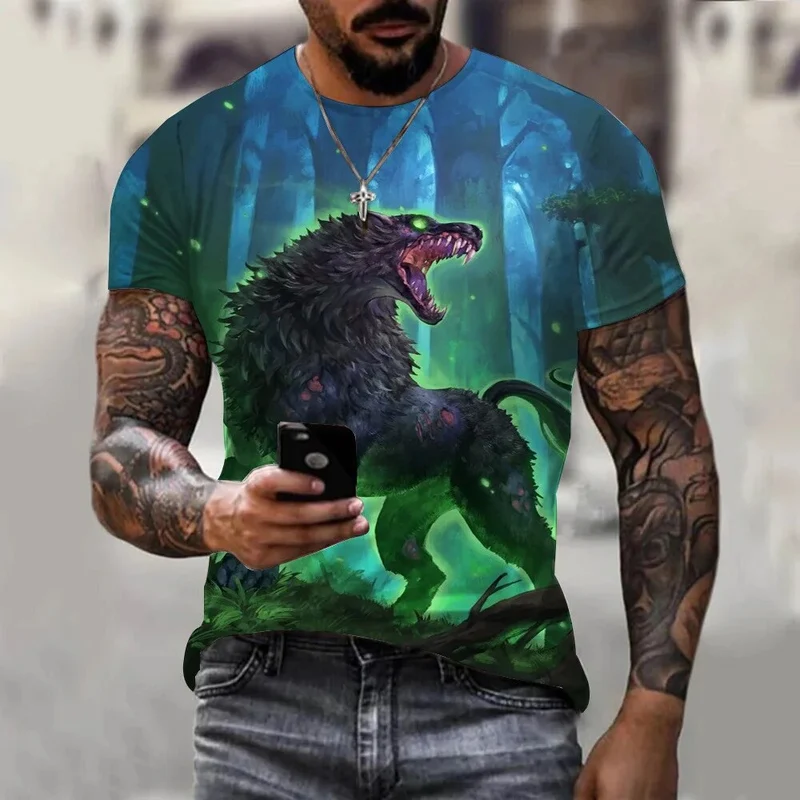 Herren Fashion Vintage Leopard 3D T-Shirt Rundhals Unisex Sommer Streetwear
