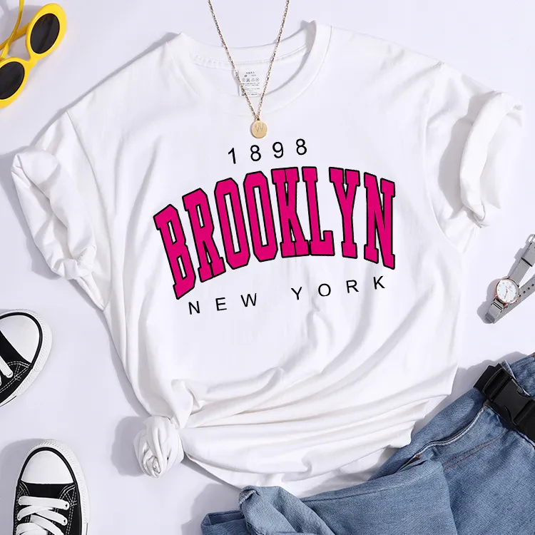 Damen Sommer Top Brooklyn New York T-Shirt Rundhals Streetwear lockeres Damentop