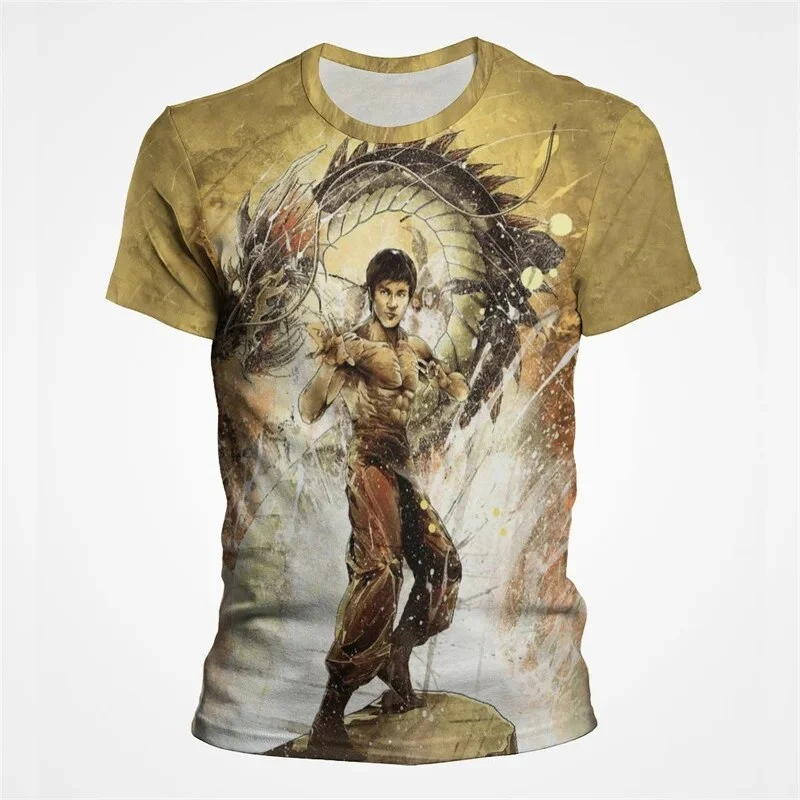 Kinder Shirt Fashion Kung Fu Star 3D T-Shirt Rundhals Unisex Sommer Streetwear