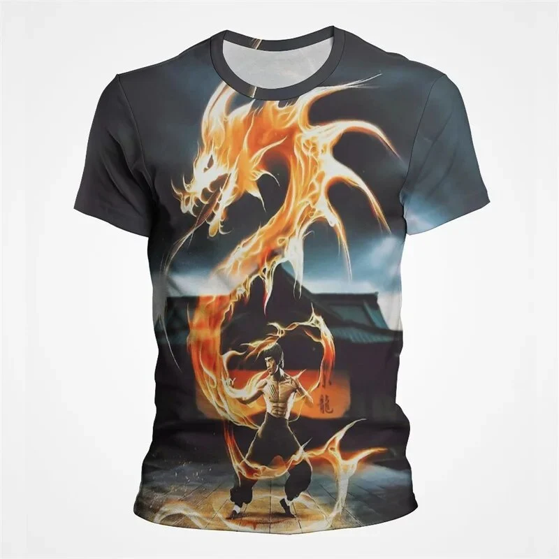 Kinder Shirt Fashion Kung Fu Star 3D T-Shirt Rundhals Unisex Sommer Streetwear