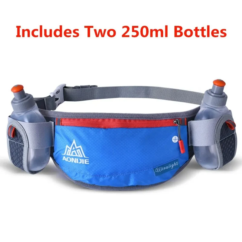 Laufen Gürtel mit 2 Wasserflaschen Taille Pack Reißverschlusstasche Bauch Tasche
