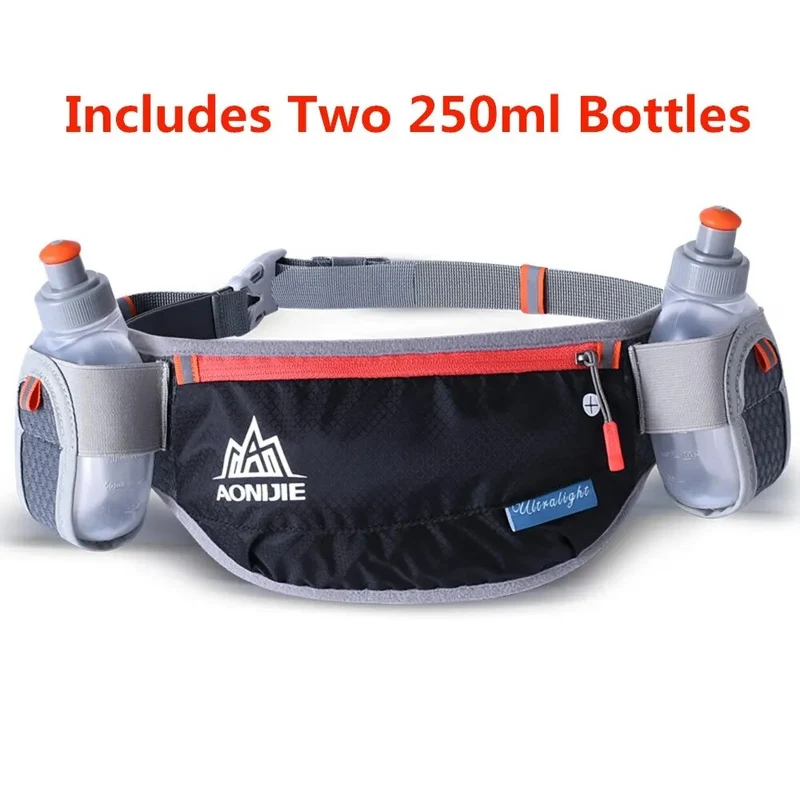 Laufen Gürtel mit 2 Wasserflaschen Taille Pack Reißverschlusstasche Bauch Tasche
