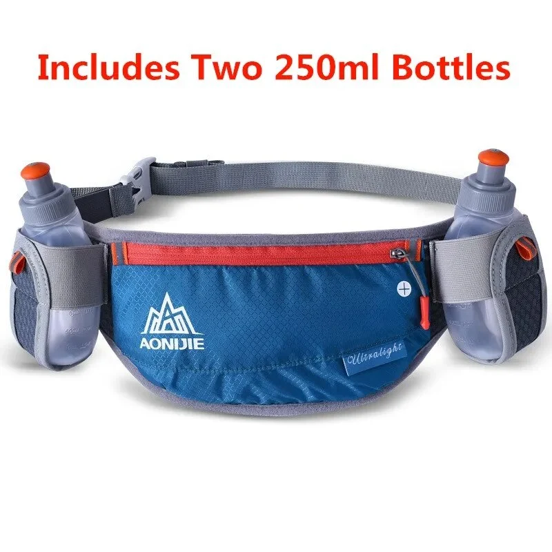 Laufen Gürtel mit 2 Wasserflaschen Taille Pack Reißverschlusstasche Bauch Tasche