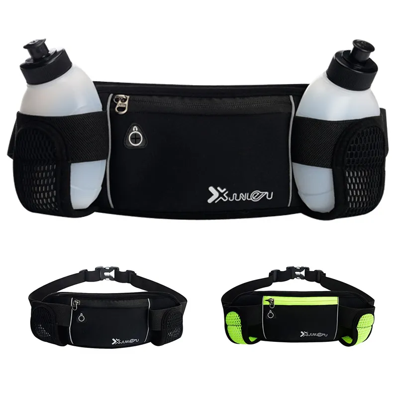 Laufen Gürtel mit 2 Wasserflaschen Taille Pack Reißverschlusstasche Bauch Tasche