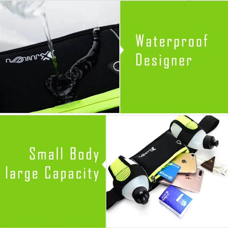 Laufen Gürtel mit 2 Wasserflaschen Taille Pack Reißverschlusstasche Bauch Tasche