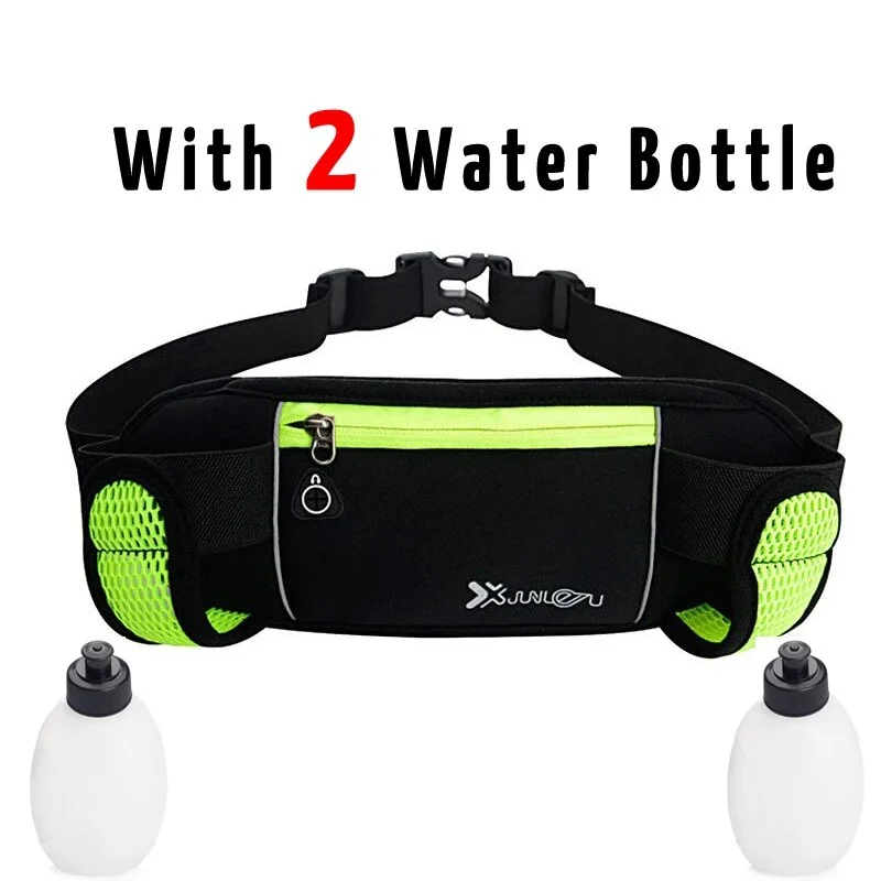 Laufen Gürtel mit 2 Wasserflaschen Taille Pack Reißverschlusstasche Bauch Tasche