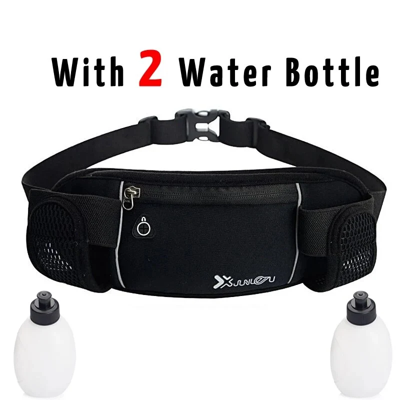 Laufen Gürtel mit 2 Wasserflaschen Taille Pack Reißverschlusstasche Bauch Tasche