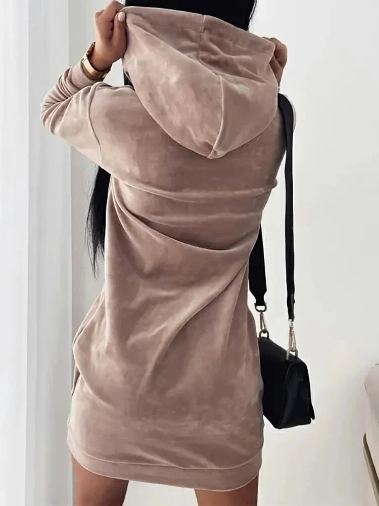Damen Kapuzenpullover Minikleid Hoodie Kleid Sweatshirt Longtops Tunika Jumper
