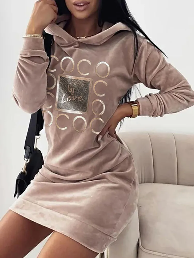 Damen Kapuzenpullover Minikleid Hoodie Kleid Sweatshirt Longtops Tunika Jumper