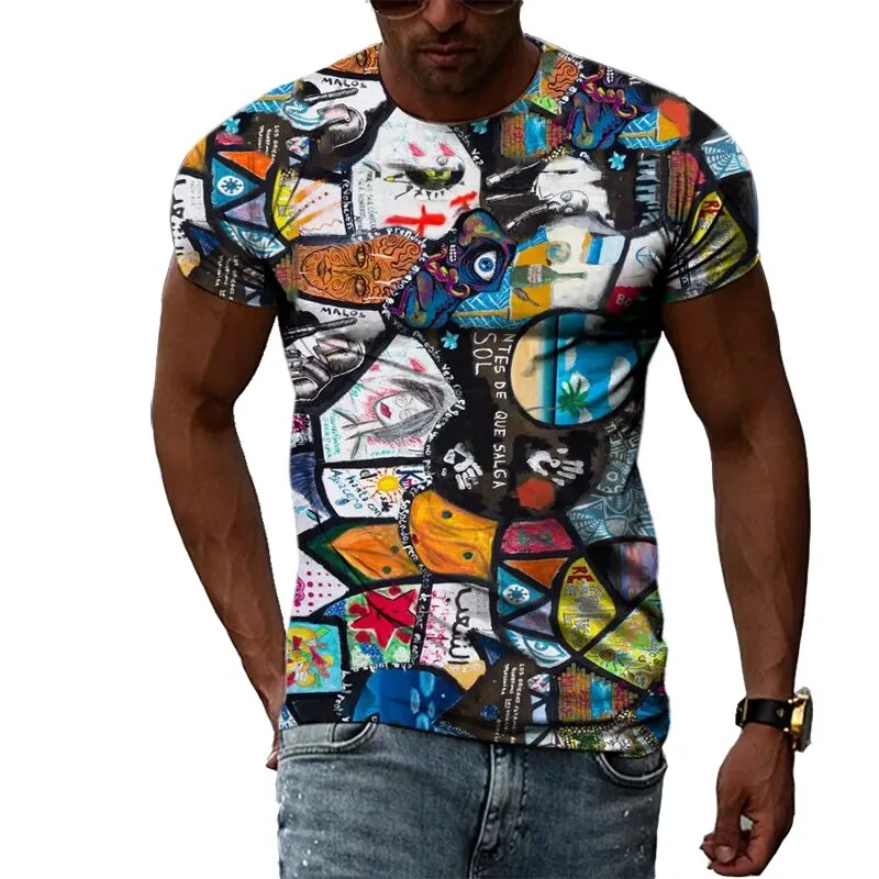 Herren Fashion Vintage 3D T-Shirt Rundhals Unisex Sommer Streetwear