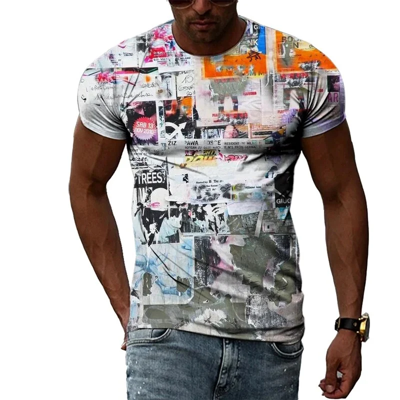 Herren Fashion Vintage 3D T-Shirt Rundhals Unisex Sommer Streetwear