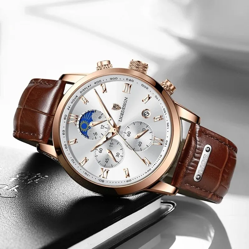Herren Armbanduhr Silber Schwarz Edelstahl Quarzuhr Luxus Chronograph Business