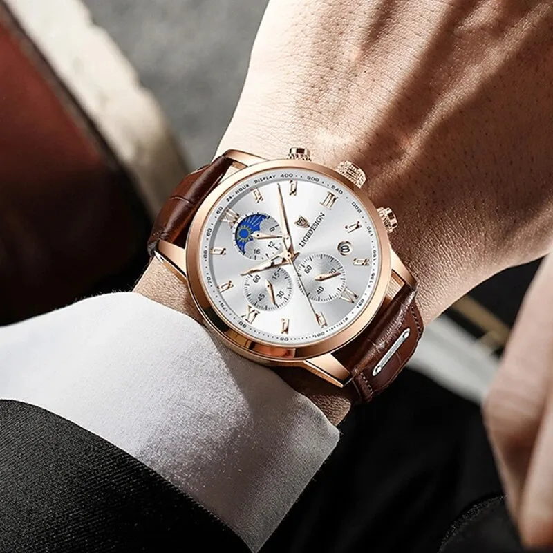 Herren Armbanduhr Silber Schwarz Edelstahl Quarzuhr Luxus Chronograph Business