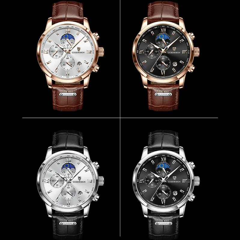 Herren Armbanduhr Silber Schwarz Edelstahl Quarzuhr Luxus Chronograph Business