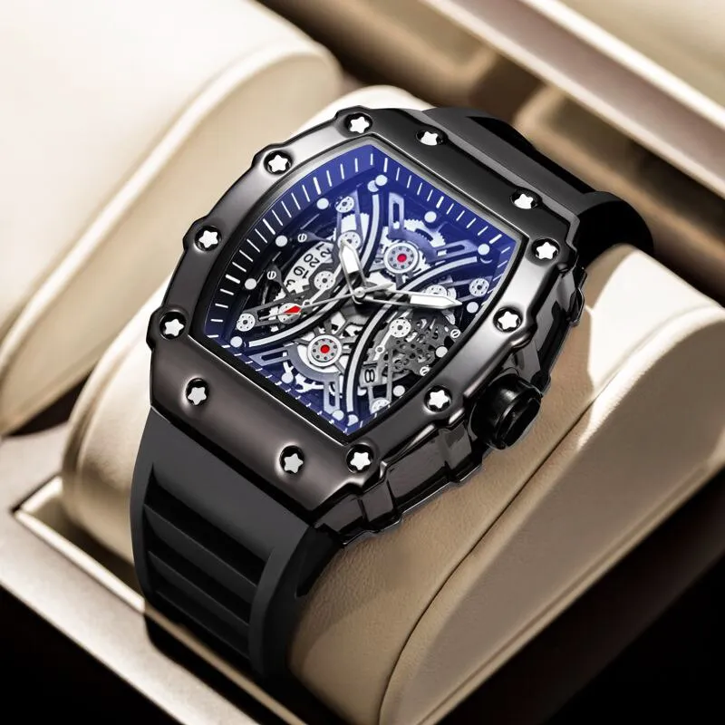 Herren Armbanduhr Silber Schwarz Edelstahl Quarzuhr Luxus Chronograph Business