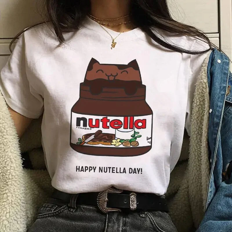 Damen Sommer Top 3D Nutella T-Shirt Rundhals Streetwear lockeres Damentop