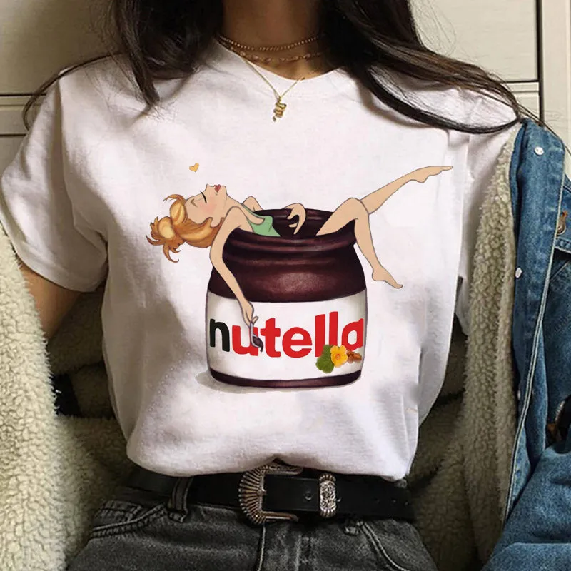 Damen Sommer Top 3D Nutella T-Shirt Rundhals Streetwear lockeres Damentop