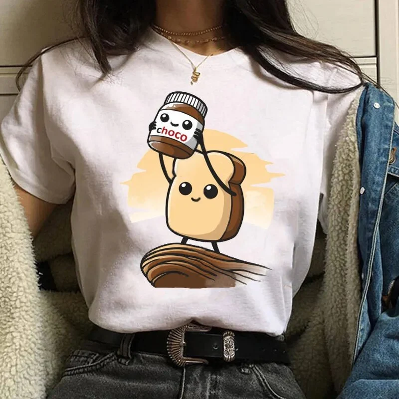 Damen Sommer Top 3D Nutella T-Shirt Rundhals Streetwear lockeres Damentop