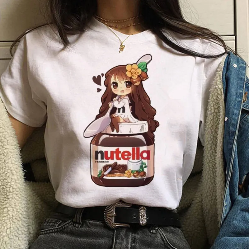 Damen Sommer Top 3D Nutella T-Shirt Rundhals Streetwear lockeres Damentop