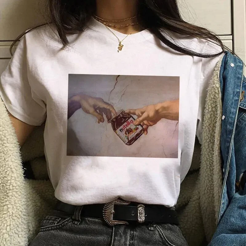 Damen Sommer Top 3D Nutella T-Shirt Rundhals Streetwear lockeres Damentop