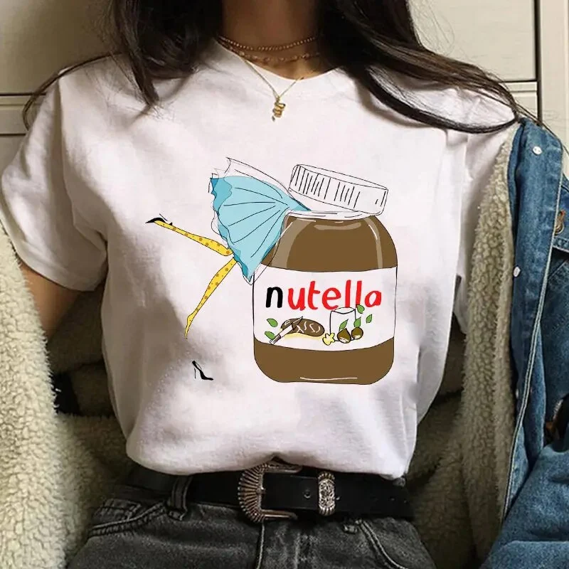 Damen Sommer Top 3D Nutella T-Shirt Rundhals Streetwear lockeres Damentop