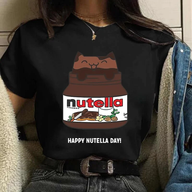 Damen Sommer Top 3D Nutella T-Shirt Rundhals Streetwear lockeres Damentop