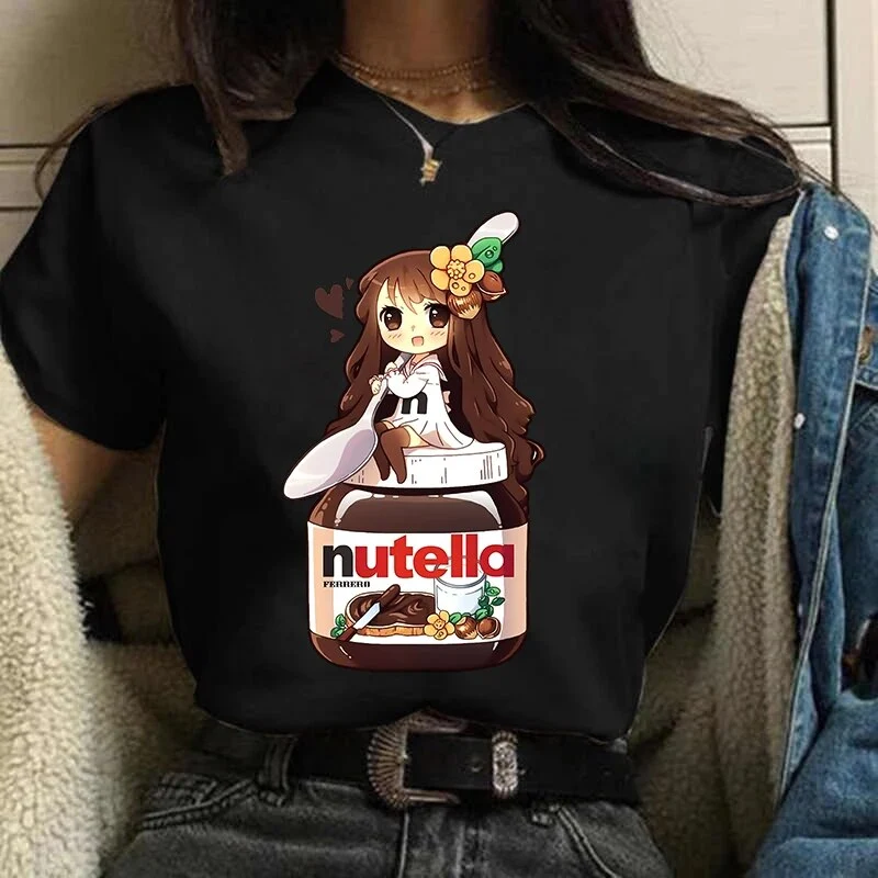 Damen Sommer Top 3D Nutella T-Shirt Rundhals Streetwear lockeres Damentop
